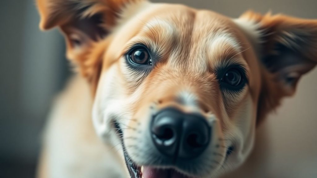 Hund schaut aufmerksam in die Kamera
